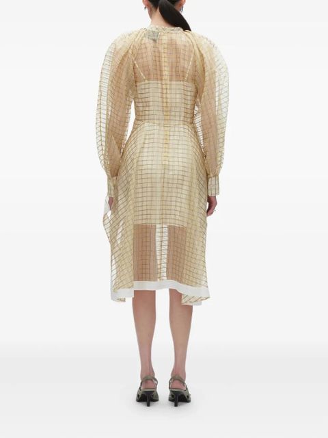 3.1 Phillip Lim puff-sleeve checked midi dress - Neutrals