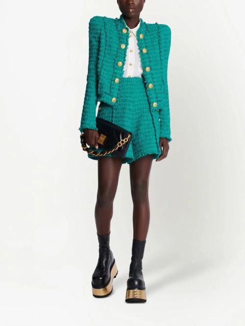 Balmain buttoned tweed jacket - Green