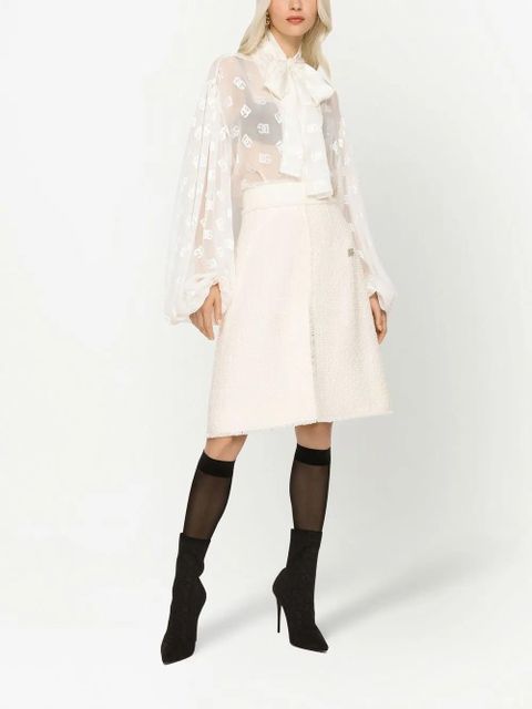 Dolce & Gabbana logo-jacquard pussy-bow collar blouse - White