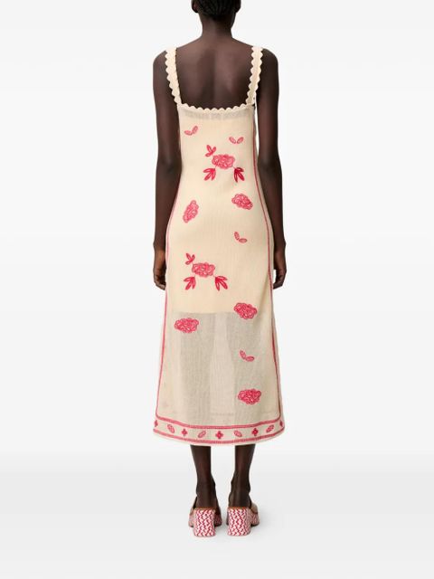 Claudie Pierlot floral-print scalloped-hem knitted dress - Neutrals