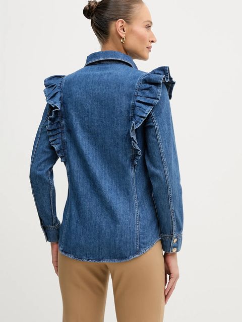 Sisley koszula bawełniana damska kolor granatowy regular z kołnierzykiem klasycznym 53GELQ09N