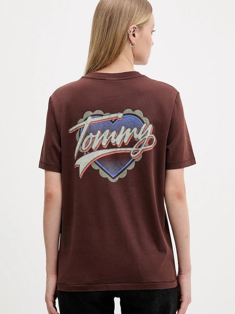 Tommy Jeans t-shirt bawełniany damski kolor brązowy DW0DW21524 - zdjęcie produktu nr 1