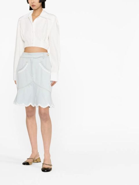 Casablanca floral-embroidered denim peplum skirt - Blue - zdjęcie produktu nr 2