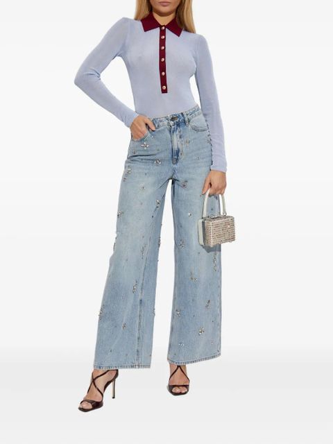 Self-Portrait ribbed-knit polo bodysuit - Blue - zdjęcie produktu nr 2