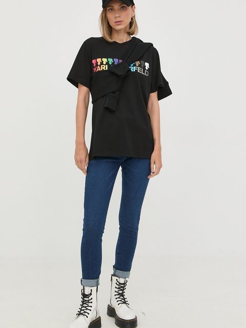 Karl Lagerfeld bluza 225W1811 damska kolor czarny z aplikacją - zdjęcie produktu nr 2