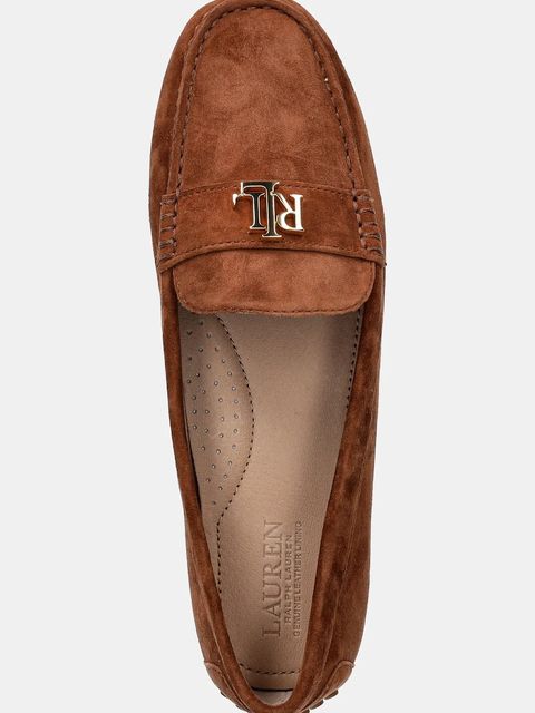 Lauren Ralph Lauren mokasyny zamszowe Barnsbury damskie kolor brązowy na płaskim obcasie 802821629032