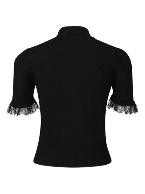 Alexander McQueen lace-trim polo top - Black