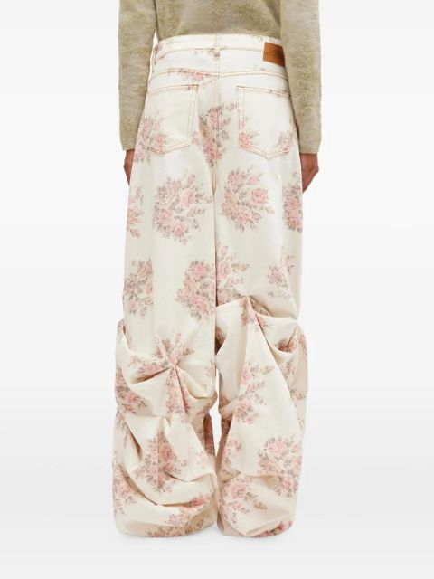 GANNI floral-print gathered jeans - Neutrals