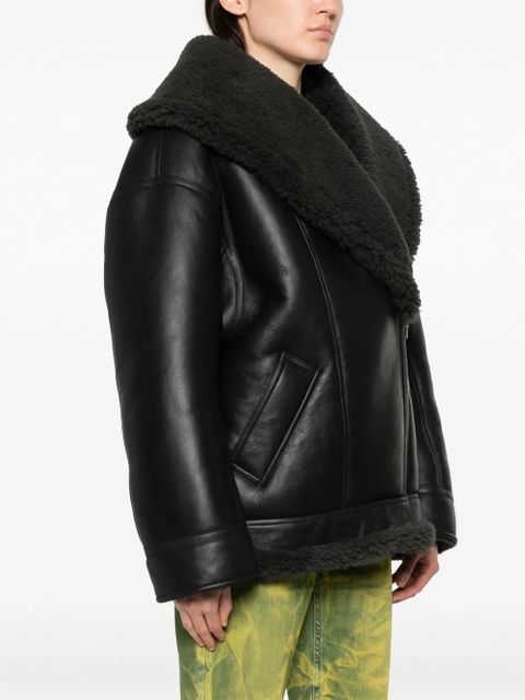 Acne Studios shearling-lined leather biker jacket - Black