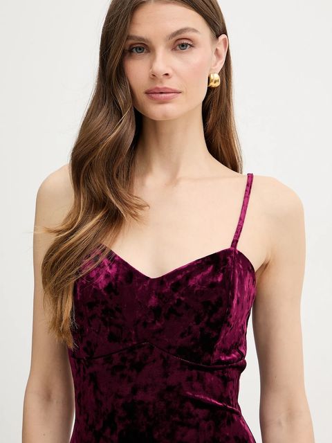 Guess sukienka welurowa kolor bordowy maxi prosta W6PK1L KJ170