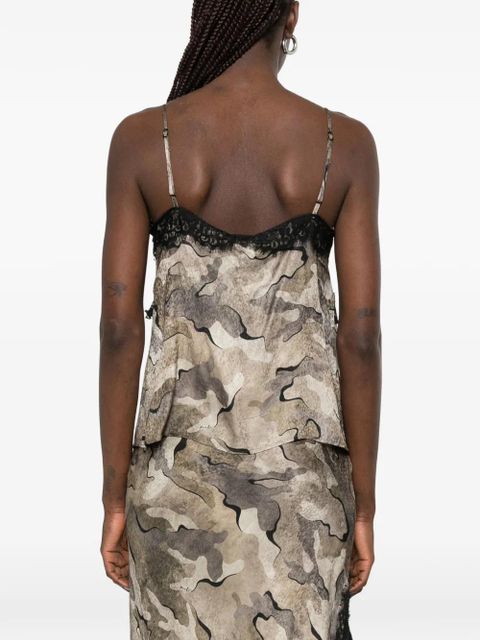 PINKO camouflage-print lace-trim top - Neutrals