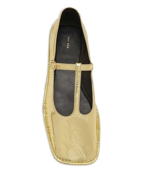 The Row T-strap square-toe ballet flats - Gold