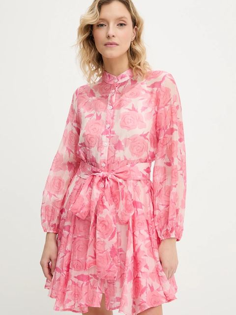 Answear.LAB sukienka z jedwabiem kolor różowy mini rozkloszowana