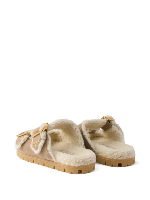 Prada shearling slides - Neutrals - zdjęcie produktu nr 2