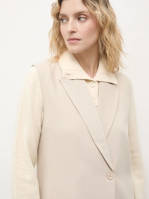 Answear.LAB kamizelka kolor beżowy dwurzędowa