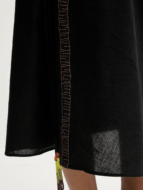 Never Fully Dressed sukienka z lnem kolor czarny maxi dopasowana NFDDR2038