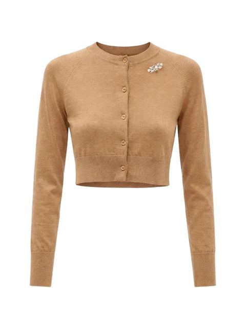 Simone Rocha pearl-embellished cropped merino cardigan - Brown - zdjęcie produktu nr 1