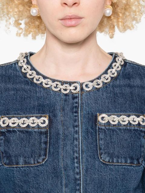 Self-Portrait embellished-pocket denim jacket - Blue