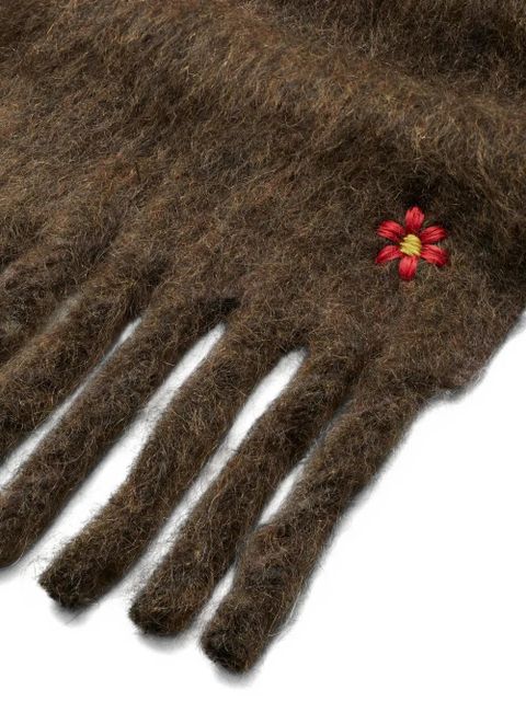 Tory Burch fringed floral-embroidered scarf - Brown