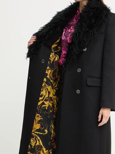 Versace Jeans Couture płaszcz z dodatkiem wełny kolor czarny 79HAT418 N0342