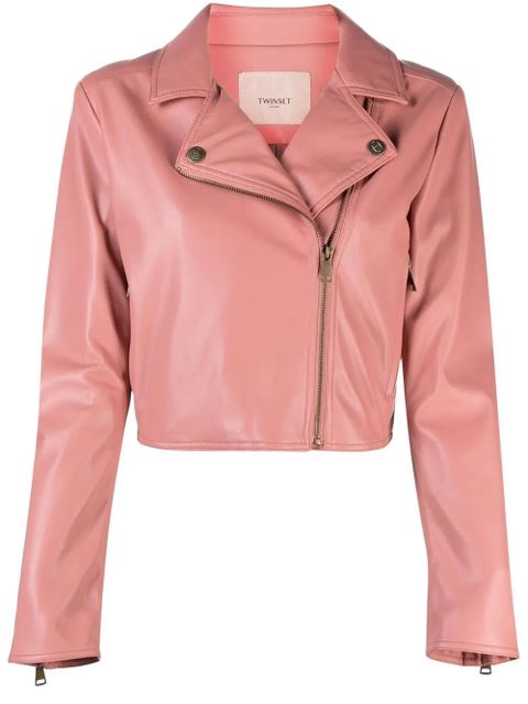 TWINSET off-centre zip fastening biker jacket - Pink - zdjęcie produktu nr 1
