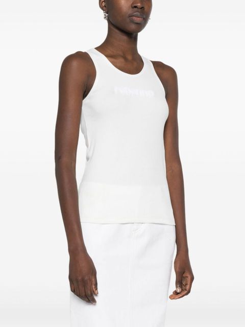 Rabanne logo-patch ribbed tank top - White