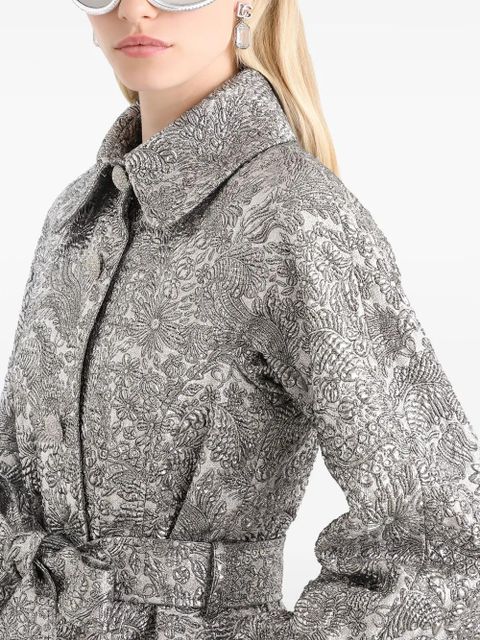Dolce & Gabbana floral-jacquard trench coat - Silver