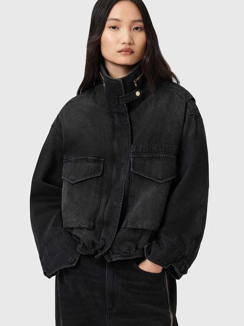 AllSaints kurtka jeansowa CLAY kolor czarny przejściowa W118OD