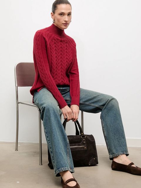 Answear.LAB sweter z kaszmirem damski kolor czerwony z półgolfem - zdjęcie produktu nr 2