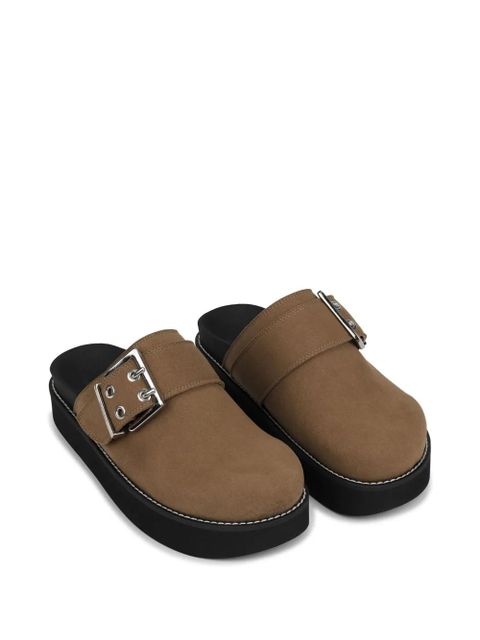 GANNI buckle-strap suede mules - Brown