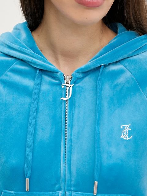 Juicy Couture bluza damska kolor niebieski z kapturem z aplikacją JCWA122001