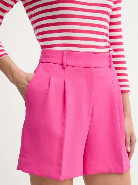 Dkny szorty damskie kolor różowy gładkie high waist UD5P2060