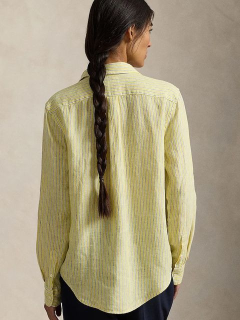 Polo Ralph Lauren koszula lniana damska kolor żółty regular z kołnierzykiem klasycznym 211A96158 - zdjęcie produktu nr 2