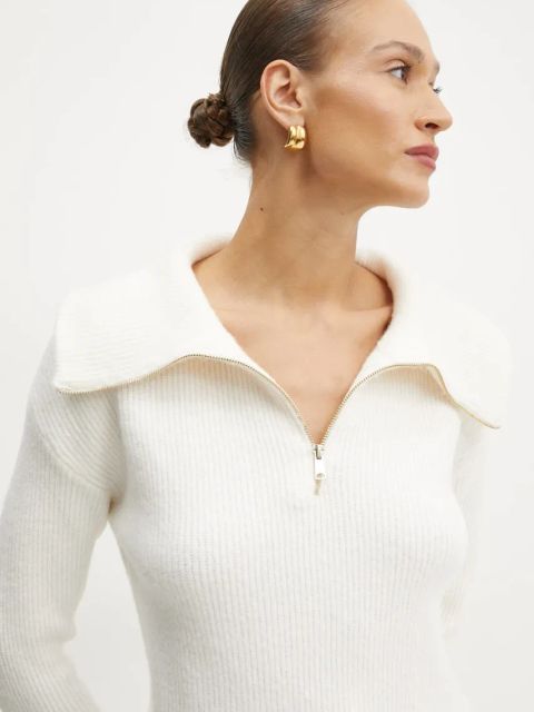 Morgan sweter z domieszką wełny MCOLAR damski kolor beżowy z golfem MCOLAR