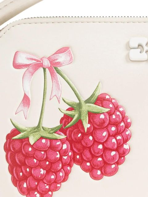 GANNI raspberry-print wristlet clutch bag - Neutrals