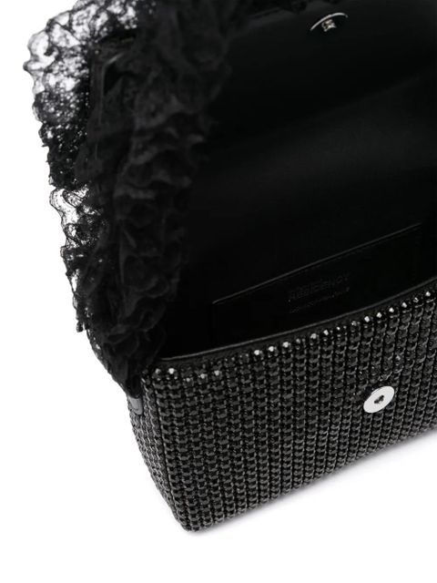 Self-Portrait crystal-embellished lace-detail shoulder bag - Black