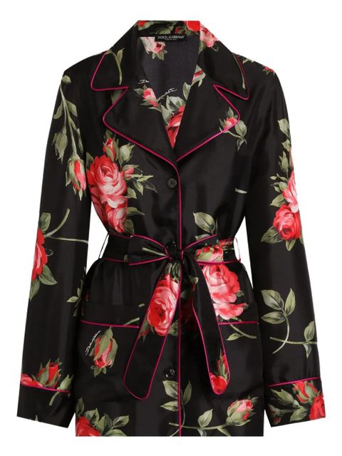 Dolce & Gabbana floral-print belted blouse - Black - zdjęcie produktu nr 1