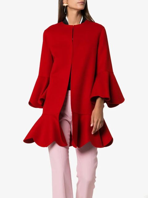 Valentino Garavani collarless ruffled coat - Red