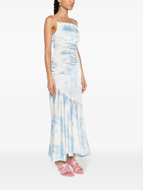 GANNI cloud-print satin maxi dress - Blue
