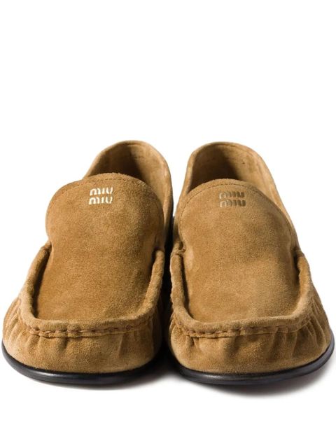 Miu Miu embossed-logo suede loafers - Green