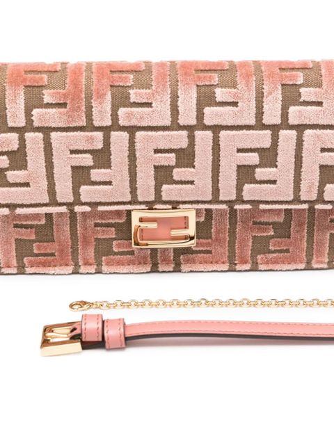 FENDI Baguette FF-pattern velvet clutch bag - Pink
