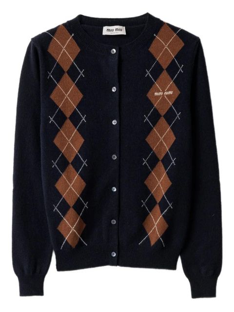 Miu Miu argyle intarsia-knit cardigan - Blue - zdjęcie produktu nr 1