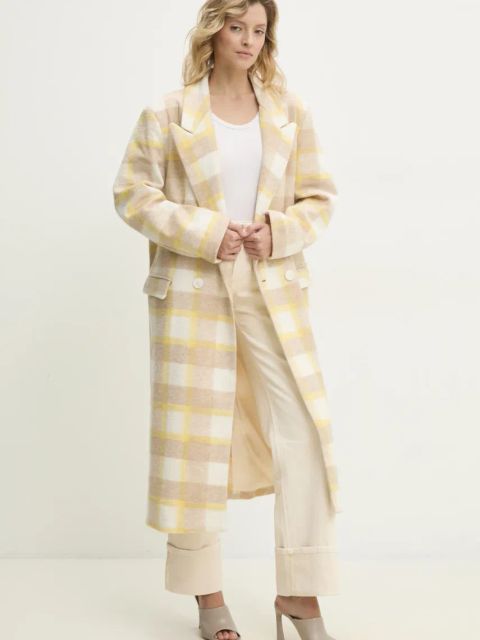 Answear.LAB płaszcz z wełną damski kolor żółty przejściowy dwurzędowy