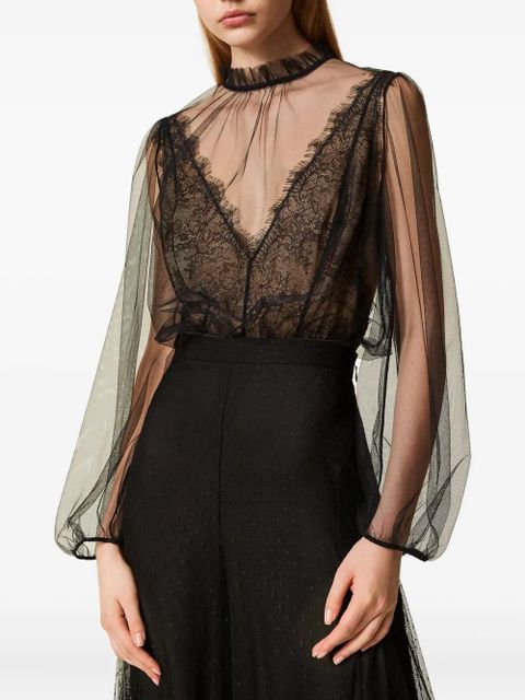 TWINSET lace-detail tulle bodysuit - Black - zdjęcie produktu nr 2