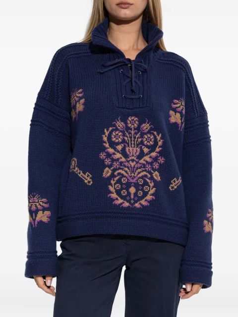 ETRO lace-up embroidered sweater - B0065 BLUE