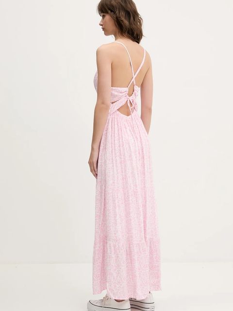 Hollister Co. sukienka kolor różowy maxi rozkloszowana KI359-5064