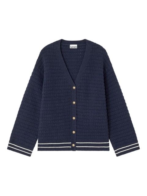 GANNI striped-detail cardigan - Blue - zdjęcie produktu nr 1