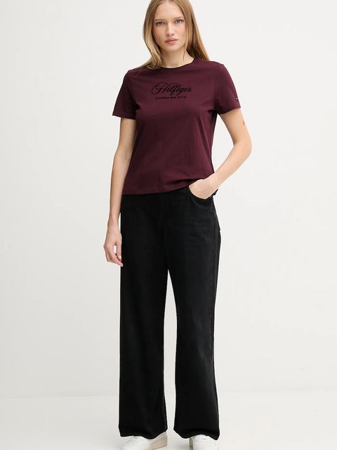 Tommy Hilfiger t-shirt bawełniany damski kolor bordowy WW0WW46120 - zdjęcie produktu nr 2