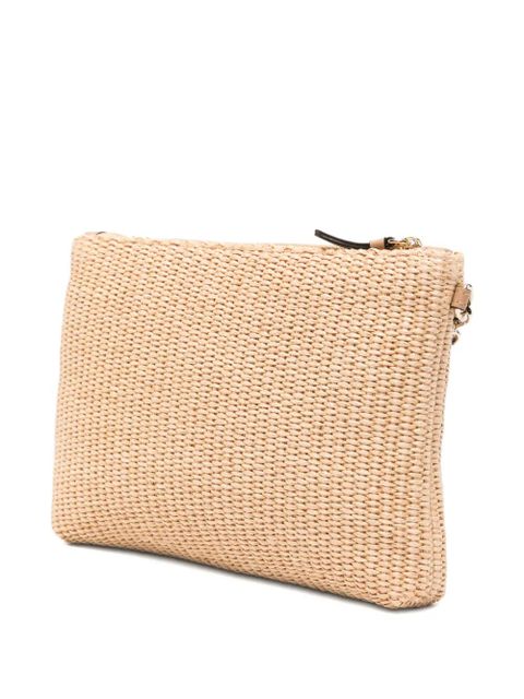 Jimmy Choo logo-embroidered woven clutch bag - Neutrals