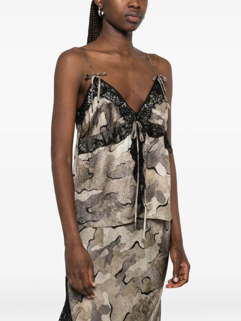 PINKO camouflage-print lace-trim top - Neutrals - zdjęcie produktu nr 2